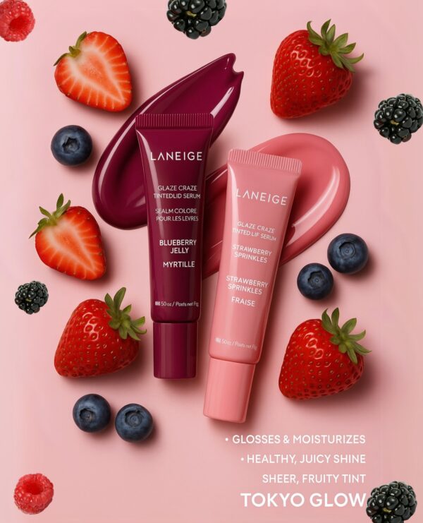 LANEIGE Glaze Tin Trip Serum, Blueberry Jelly (12 g), Lip Balm, Moisturizer